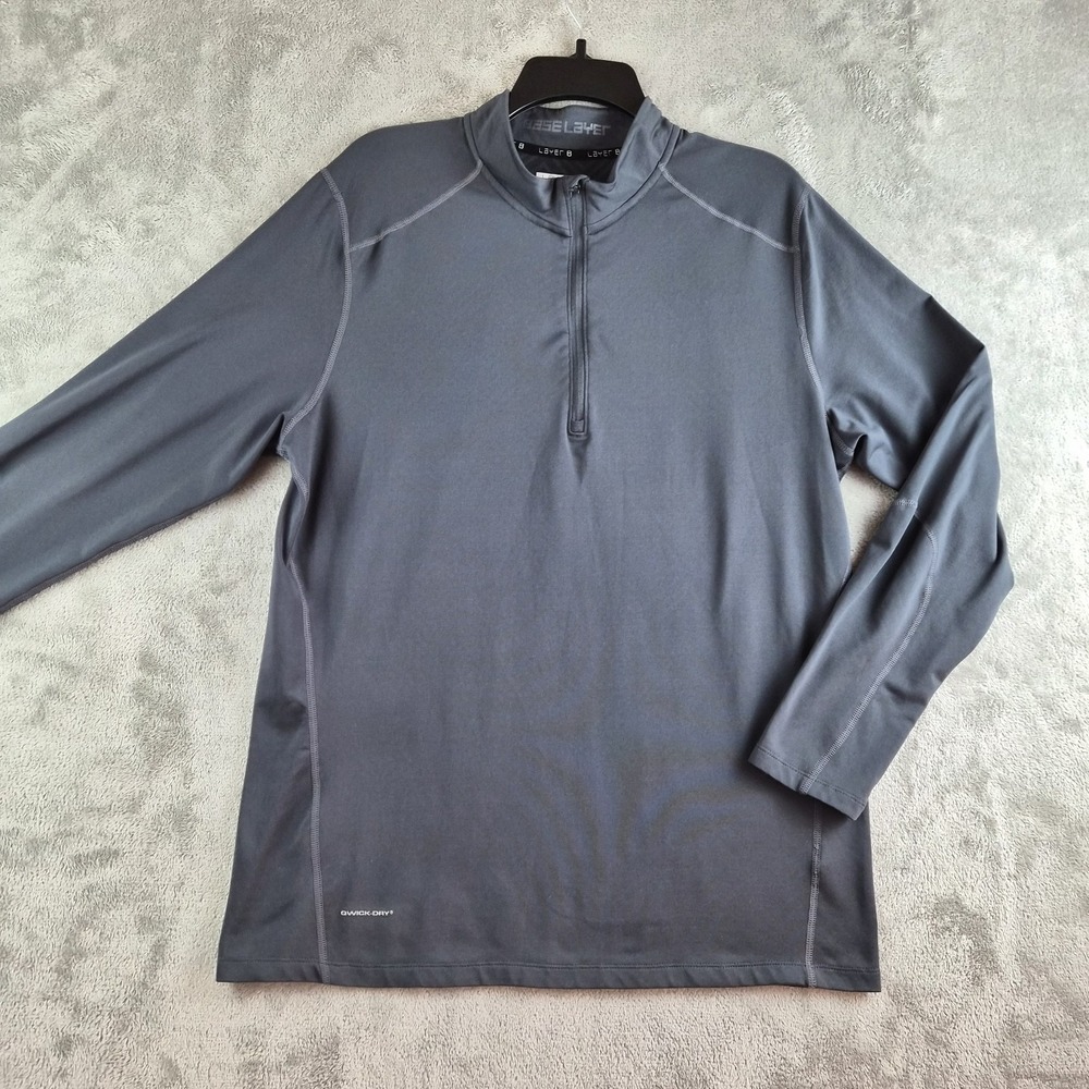 Layer 8 Base Later Mens Large Gray 1/4 Zip Qwick Dry Pullover Performance Gym